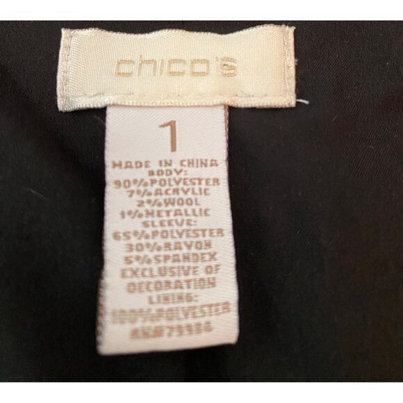 Chicos 1 Tweed Metallic Jacket W/ Black Stretch Sleeves & Fringe Hem Medium - Picture 3 of 10